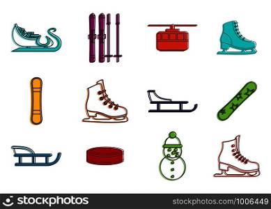 Winter sport icon set. Color outline set of winter sport vector icons for web design isolated on white background. Winter sport icon set, color outline style