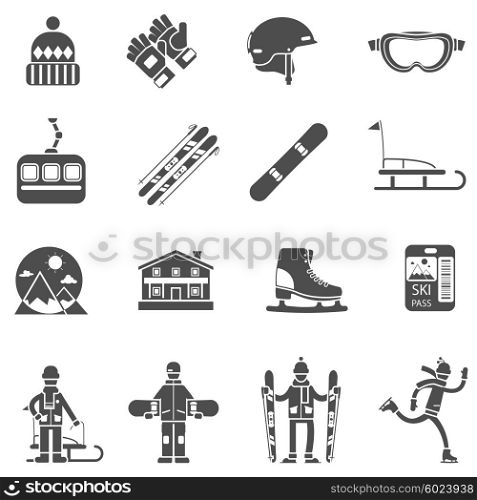 Winter sport set. Winter sport black icons set with extreme snow activities items isolated vector illustration