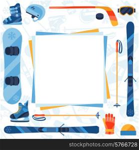 Winter sports background with equipment flat icons.