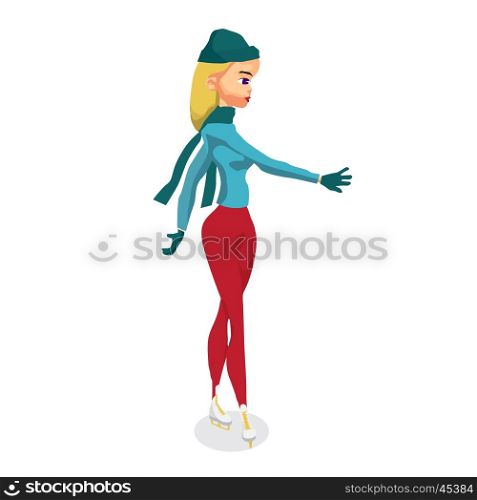 Winter sports. Girl skates. Cartoon skating woman training. Flat vector illustration isolated on white background