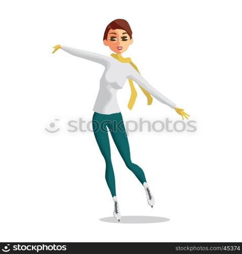 Winter sports. Lady Figure Skating. Cartoon skating girl training. Flat vector illustration isolated on white background