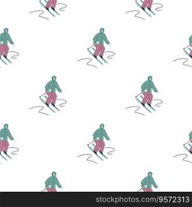 Winter sports seamless pattern. Skiers on the slope. For fabric design, textile print, wrapping paper, cover. Vector illustration. Winter sports seamless pattern. Skiers on the slope.
