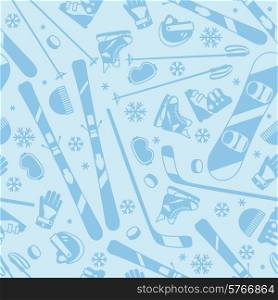 Winter sports seamless pattern with equipment flat icons.