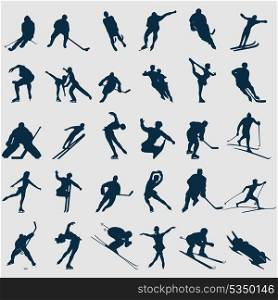 Winter sports. Silhouettes of sportsmen of black colour. A vector illustration