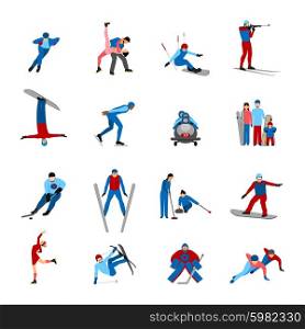 Winter sportsmen set with people on snowboard skies skates isolated vector illustration. Winter Sportsmen Set