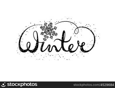 Winter text lettering with snowflake. Seasonal shopping concept to design banners, price or label. Isolated vector illustration.