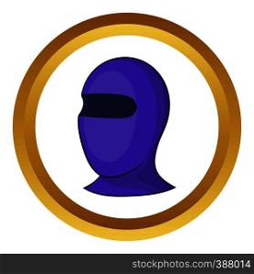 Winter thermal mask vector icon in golden circle, cartoon style isolated on white background. Winter thermal mask vector icon