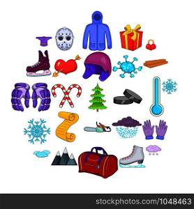 Winter things icons set. Cartoon set of 25 winter things vector icons for web isolated on white background. Winter things icons set, cartoon style