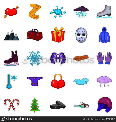 Winter things icons set. Cartoon set of 25 winter things vector icons for web isolated on white background. Winter things icons set, cartoon style