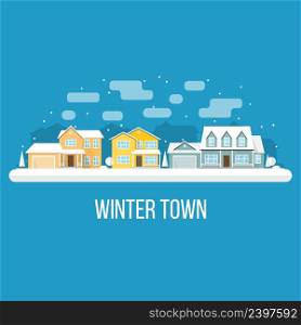 Winter town landscape. Vector illustration. Xmas design for invitations, banners and flyers.. Winter town landscape. Vector illustration.