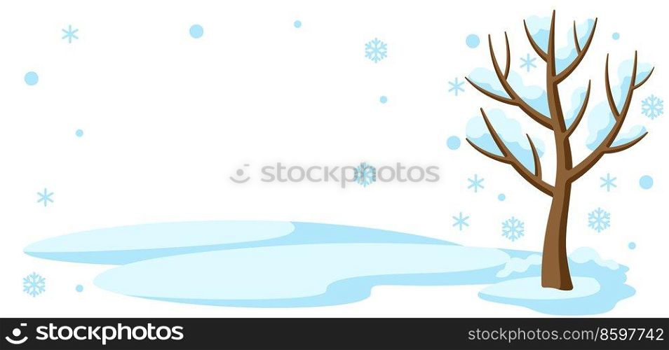 Winter tree with snow on branches. Seasonal nature illustration.. Winter tree with snow on branches. Seasonal illustration.