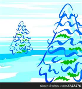 winter trees abstract landscape artwork, vector illustration