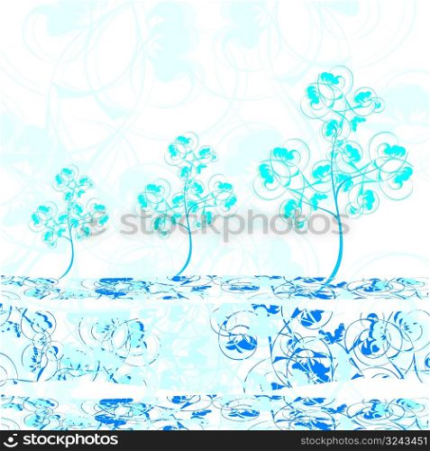 winter trees in blue color shades vector illustration