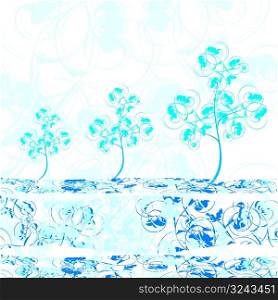 winter trees in blue color shades vector illustration