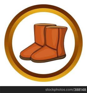 Winter ugg boots vector icon in golden circle, cartoon style isolated on white background. Winter ugg boots vector icon