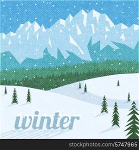 Winter vacation sport tourism and holidays destination beautiful mountain peaks landscape background advertisement poster abstract vector illustration