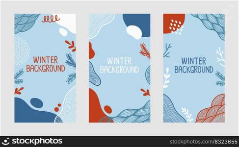 Winter vector background set blue flat design illustration
