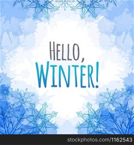 Winter vector cover with doodle snowflakes and blue blobs for your business. Winter vector cover with doodle snowflakes and blue blobs for y