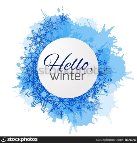 Winter vector cover with doodle snowflakes and blue blobs for your business. Winter vector cover with doodle snowflakes and blue blobs for yo