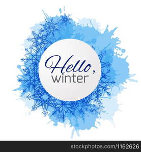 Winter vector cover with doodle snowflakes and blue blobs for your business. Winter vector cover with doodle snowflakes and blue blobs for yo