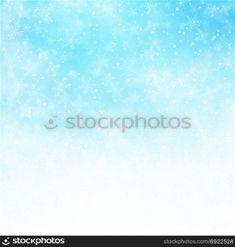Winter white and blue sky background christmas made of snowflakes and snow with blank copy space for your text, Vector illustration
