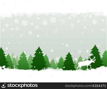 Winter wood. The deer goes on winter wood. A vector illustration
