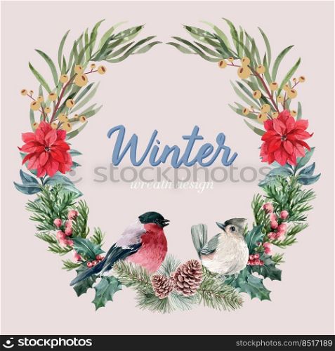 Winter wreath template watercolor