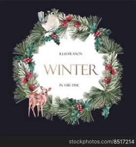 Winter wreath template watercolor