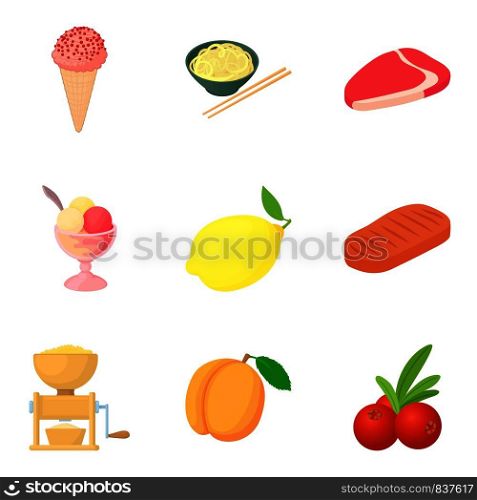 Wiped food icons set. Cartoon set of 9 wiped food vector icons for web isolated on white background. Wiped food icons set, cartoon style