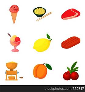 Wiped food icons set. Cartoon set of 9 wiped food vector icons for web isolated on white background. Wiped food icons set, cartoon style