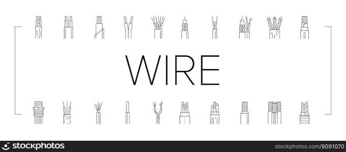 wire cable technology connection icons set vector. electrical cord, network line, power communication, energy electric, internet supply wire cable technology connection black contour illustrations. wire cable technology connection icons set vector