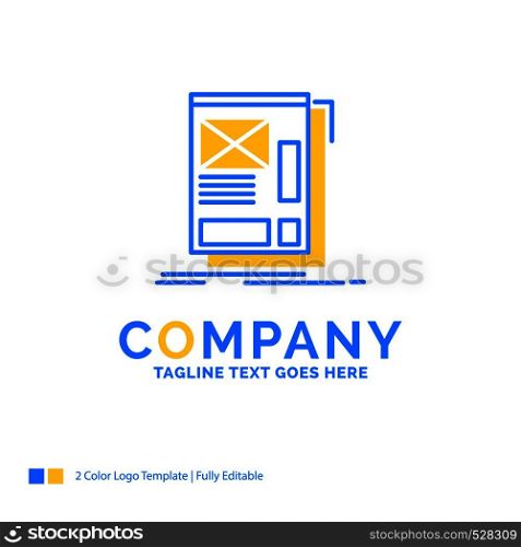 wire, framing, Web, Layout, Development Blue Yellow Business Logo template. Creative Design Template Place for Tagline.