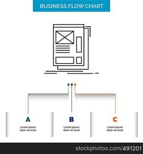 wire, framing, Web, Layout, Development Business Flow Chart Design with 3 Steps. Line Icon For Presentation Background Template Place for text. Vector EPS10 Abstract Template background