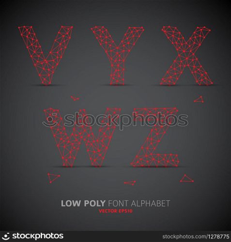 Wire Vector low poly alphabet font with shadow (red on dark background)