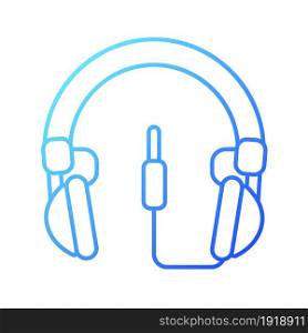 Wired circumaural headset gradient linear vector icon. Over ear headset for gaming. Device connected to computer, phone. Thin line color symbol. Modern style pictogram. Vector isolated outline drawing. Wired circumaural headset gradient linear vector icon