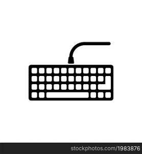 Wired Computer Keyboard, PC Keypad. Flat Vector Icon illustration. Simple black symbol on white background. Wired Computer Keyboard, PC Keypad sign design template for web and mobile UI element. Wired Computer Keyboard, Keypad Flat Vector Icon