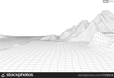 Wireframe landscape on white background. Abstract geometric vector technology background.. Wireframe landscape on white background. Abstract geometric vector technology background. 3d vector digital background.