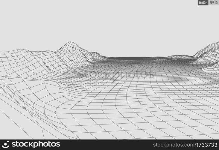 Wireframe landscape on white background. Abstract geometric vector technology background.. Wireframe landscape on white background. Abstract geometric vector technology background. 3d vector digital background.