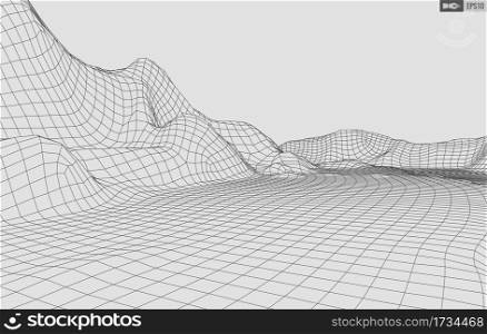 Wireframe landscape on white background. Abstract geometric vector technology background.. Wireframe landscape on white background. Abstract geometric vector technology background. 3d vector digital background.
