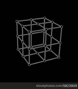 Wireframe mesh polygonal element. Cube with connected lines and dots. Vector Illustration EPS10.. Wireframe mesh polygonal element Cube with connected offset lines and dots - vector
