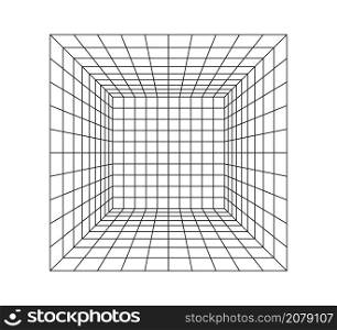 Wireframe perspective cube. 3d wireframe grid room. 3d perspective laser grid. Cyberspace white background with black mesh. Futuristic digital hallway space in virtual reality. Vector illustration.. Wireframe perspective cube. 3d wireframe grid room. 3d perspective laser grid. Cyberspace white background with black mesh. Futuristic digital hallway space in virtual reality. Vector illustration