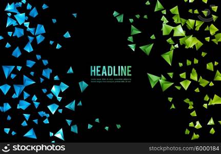 Wireframe polygonal background. . Abstract 3d chaotic particles. Blue and green Sci-fi pyramids. Abstract form Low poly background. Vector Illustration EPS10.