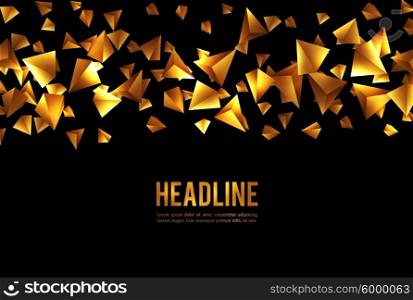 Wireframe polygonal background. . Abstract 3d chaotic particles. Gold Sci-fi pyramids. Abstract form Low poly background. Vector Illustration EPS10.