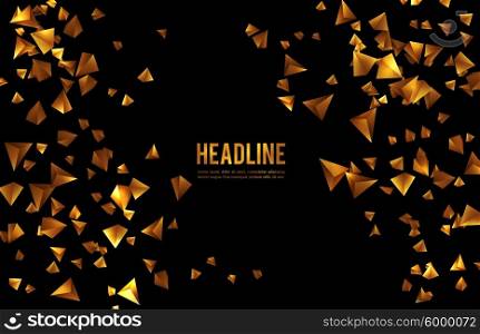 Wireframe polygonal background. . Abstract 3d chaotic particles. Gold Sci-fi pyramids. Abstract form Low poly background. Vector Illustration EPS10.