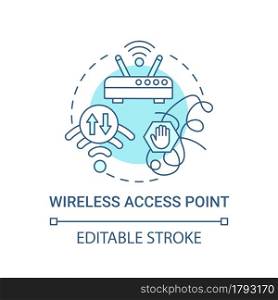 Wireless access point blue concept icon. From wired network to wireless abstract idea thin line illustration. Remote connection. Vector isolated outline color drawing. Editable stroke. Wireless access point blue concept icon