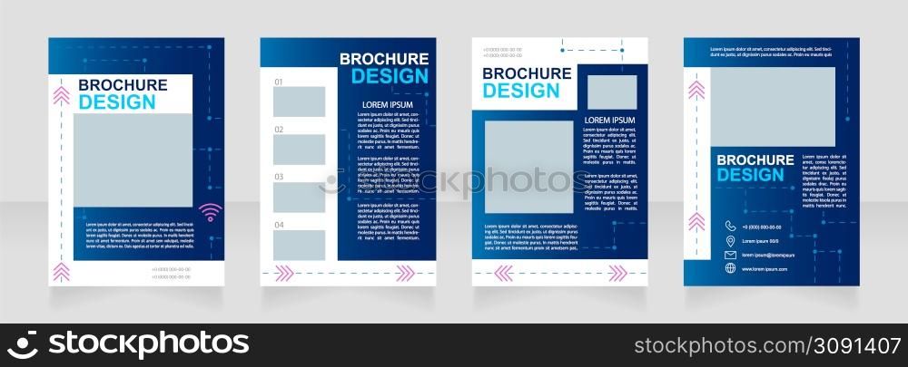 Wireless connection technology blank brochure design. Template set with copy space for text. Premade corporate reports collection. Editable 4 paper pages. Arial, Myriad Pro fonts used. Wireless connection technology blank brochure design