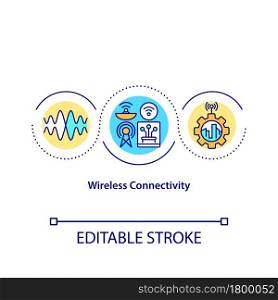 Wireless connectivity concept icon. Wireless device connection abstract idea thin line illustration. No cable data transmission. Vector isolated outline color drawing. Editable stroke. Wireless connectivity concept icon