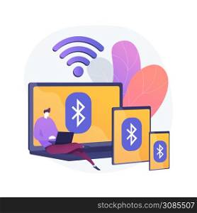 Wireless device connection abstract concept vector illustration. Distance connection, remote standard, wireless communication, computer network, troubleshooting, data transfer abstract metaphor.. Wireless device connection abstract concept vector illustration.