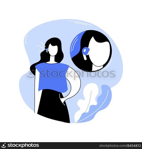 Wireless earbuds isolated cartoon vector illustrations. Woman listening to music using wireless headphones, smartphone accessories, mobile technology, wireless earbuds vector cartoon.. Wireless earbuds isolated cartoon vector illustrations.