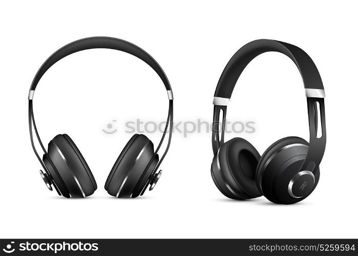 Wireless Headphones Set. Wireless headphones realistic set with music and technology symbols isolated vector illustration